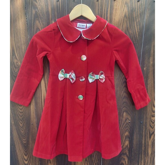 NWT Blueberi Boulevard Holiday Dress and Overcoat Girls 6X Plaid & Red Velvet - Picture 1 of 6